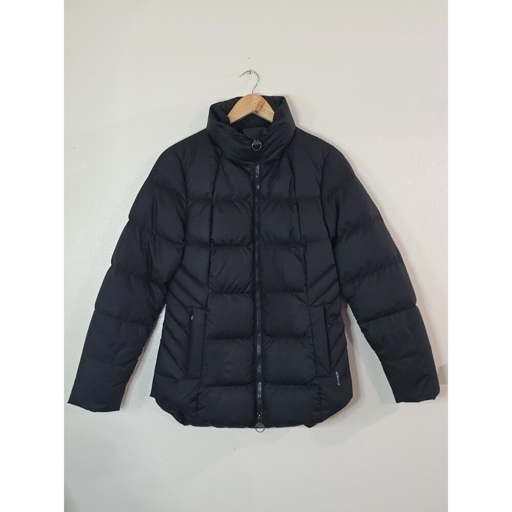 ATHLETA Downtown Puffer Jacket Parka Womens Size Small Black Zip Logo - Picture 12 of 12